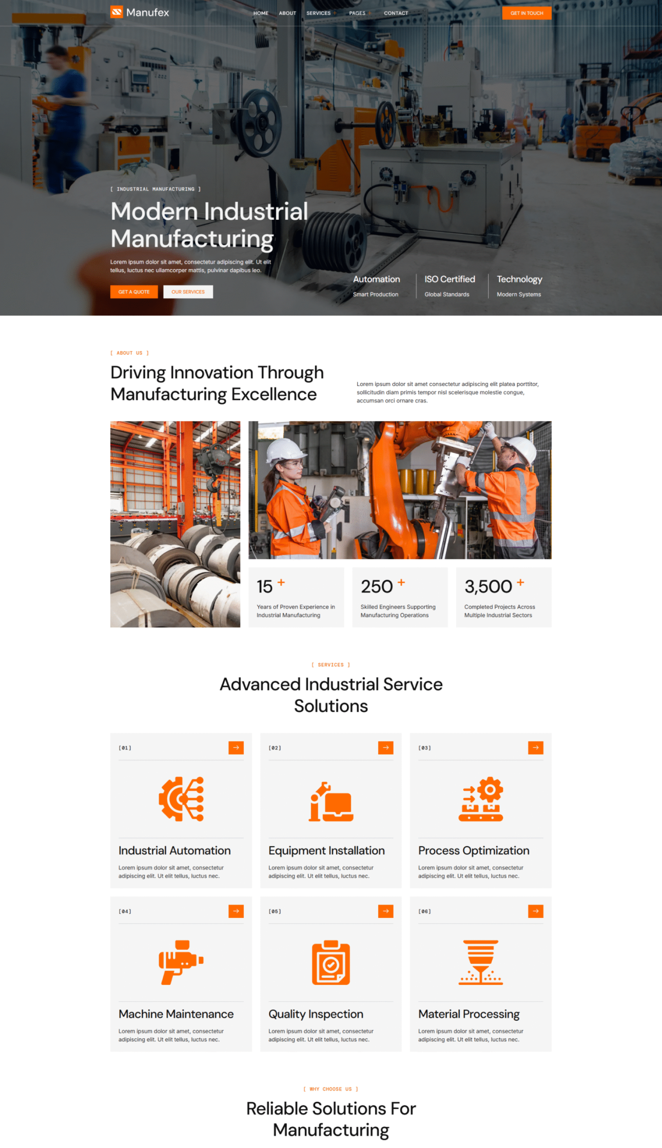 Manufacturing business website desktop view